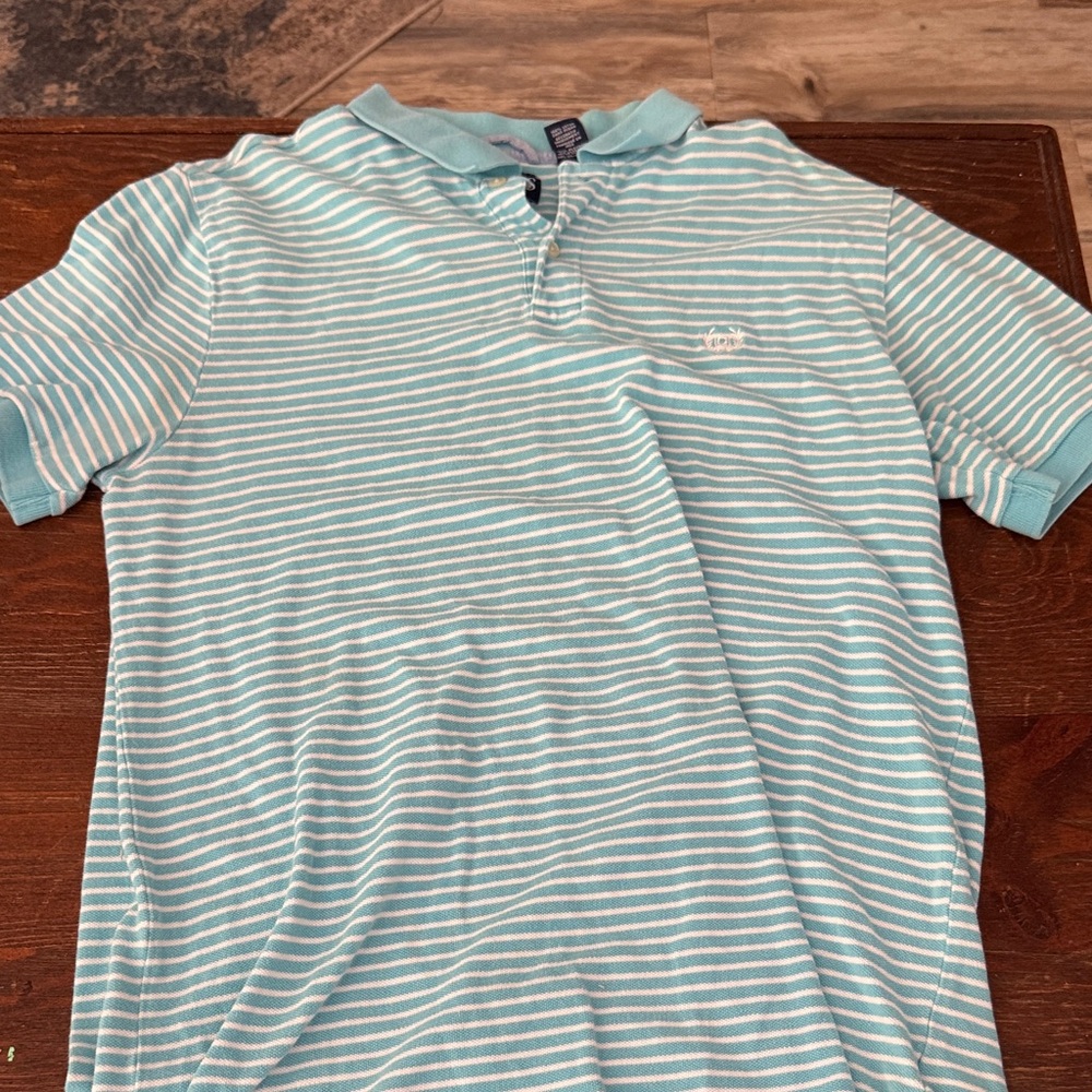 Chaps Men's Aqua and White Striped Polo